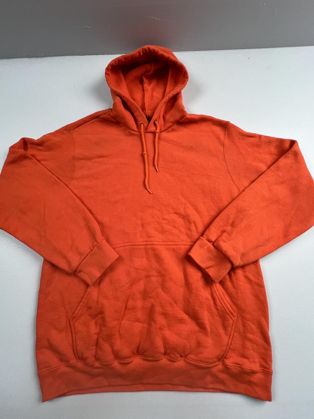 Nike Hoodie Sweatshirt Mens Large Orange Pullover Fleece Kangaroo Pocket Solid